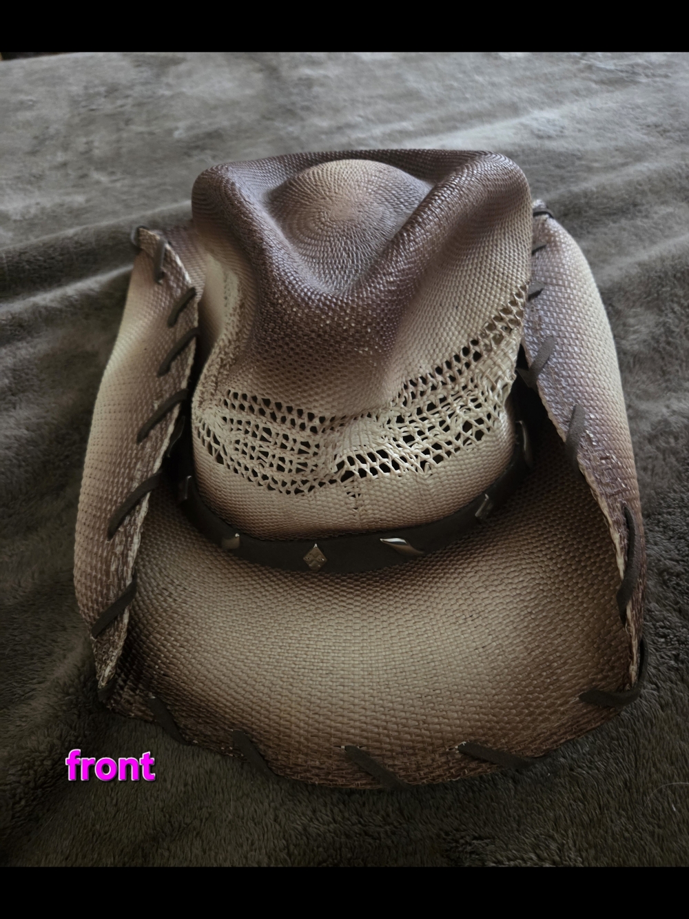 Peter Grimm Brown Leather Trim Cowgirl Hat with Woven Crown Accents - Picture 2 of 6